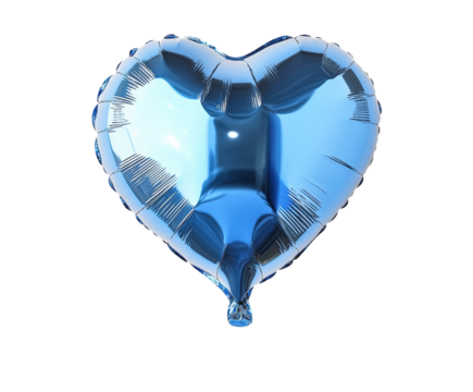 Blue heart balloon floating celebration event isolated on transparent background - Powered by Adobe