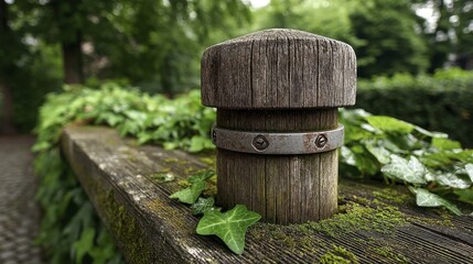 Naklejka premium Close-up of weathered wooden fence post in a North German summer setting Textures and details - grey North rough peeling