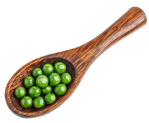 Fresh green peas in wooden spoon kitchen food isolated on transparent background