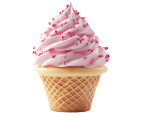 Delicious swirled pink ice cream cone dessert shop food isolated on transparent background