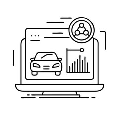 laptop with car data icon, laptop with car data line art - simple line art of laptop with car data, perfect for laptop with car data logos and icons