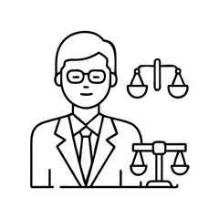 lawyer icon, lawyer line art - simple line art of lawyer, perfect for lawyer logos and icons