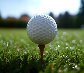 2closeup of pristine white golf ball perched