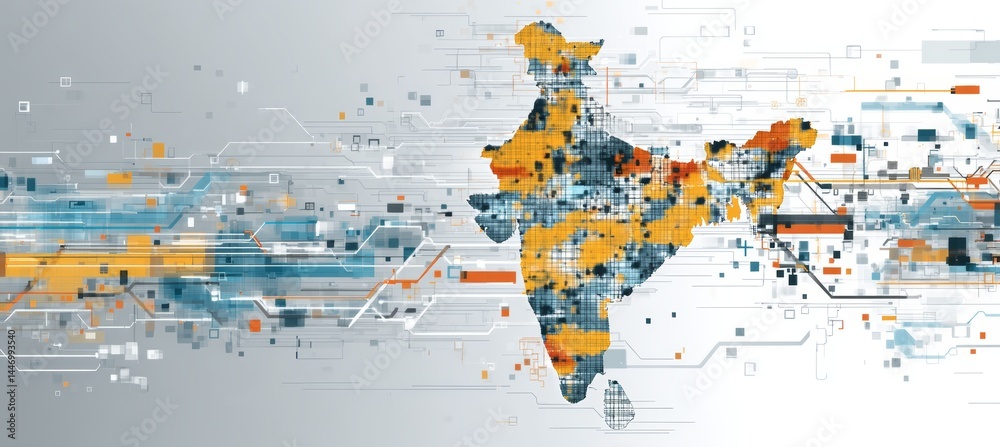 Poster India map with abstract modern effect. Generative AI technology.	
