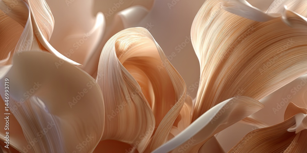 Poster Abstract Flowy Shapes in Soft Peach Tones with Curved Lines and Elegant Texture for Modern Art and Design Backgrounds