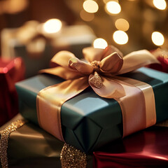 gift box with Elegant Gift Box Wrapped in White Paper with a Shiny Golden Ribbon Bow – Perfect for Celebrations, Holidays, Birthdays, Weddings, or Luxury Presentations with a Sophisticategolden ribbon