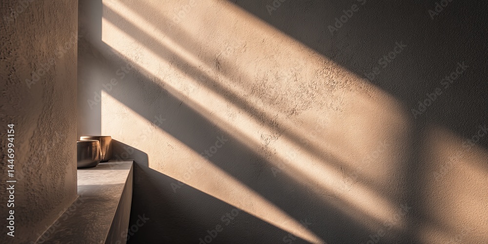 Aufkleber soft light and shadow play on neutral wall in minimalist interior setting with subtle warm tones for