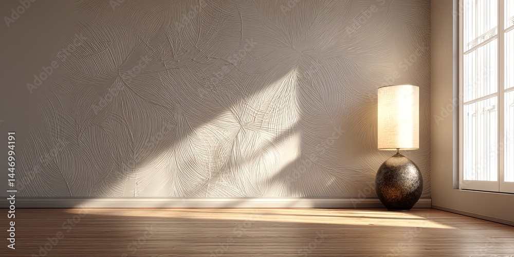 Fototapete soft shadows and gentle light create artistic patterns on neutral wall in minimalist contemporary in