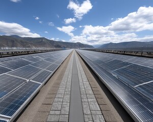 Expansive aerial perspective of a building's roof completely covered with solar panels - abstract seamless design texture
