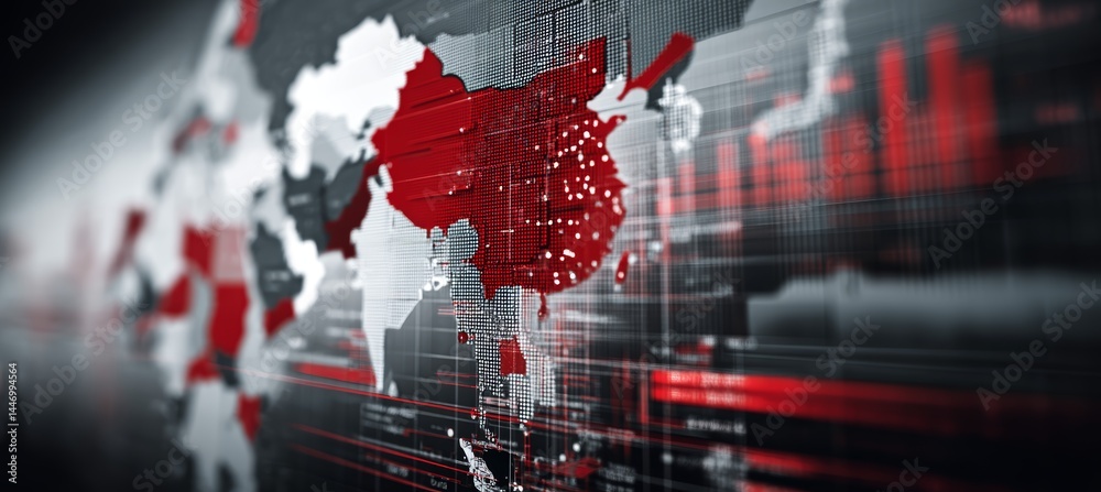 Aufkleber china virtual map. information wireless digital data. generative ai technology.