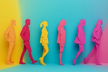 Obraz premium Trendy Papercut People Line Illustration Graphic Design