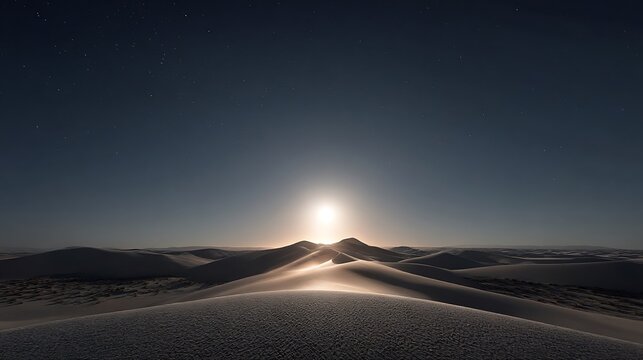 Mystical moonscape: serene white sands illuminated by ethereal moonlight