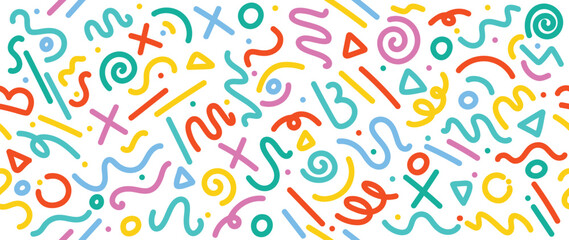 Fun colorful childish doodles seamless pattern vector. Abstract wallpaper design for print, home decoration, fabric and textiles. 