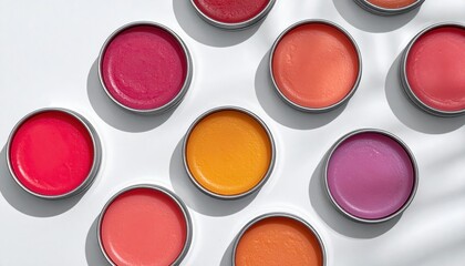 A vibrant assortment of lip balms in various colors and flavors, neatly arranged on a wooden surface, showcasing their glossy packaging and appealing labels.