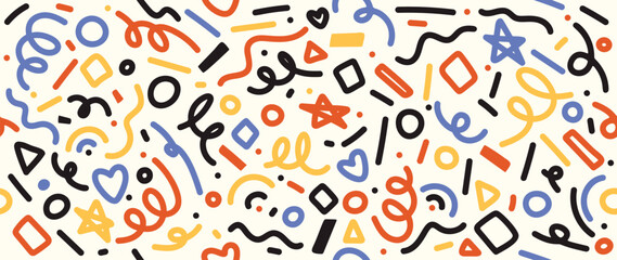 Fun colorful childish doodles seamless pattern vector. Abstract wallpaper design for print, home decoration, fabric and textiles. 