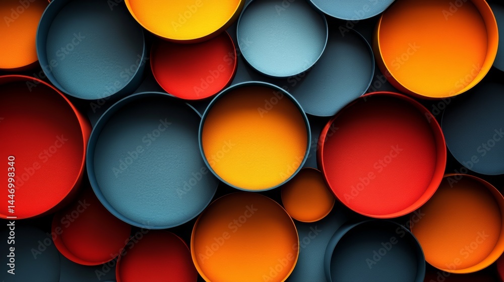 Fototapete geometric abstraction showcasing vibrant circular shapes with subtle depth and overlapping patterns,