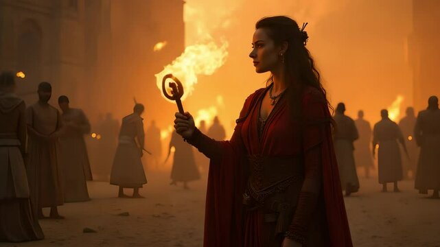 A rebel woman lighting a torch in a kingdom where magic has been forbidden for centuries