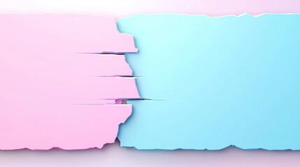Fototapeta premium Abstract Pink And Light Blue Torn Paper Shapes On Pastel Background