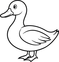 Black And white Duck Outline Graphic, Vector Livestock Drawing.