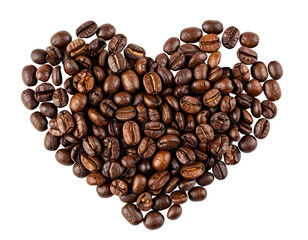 heart shape made of roasted coffee beans on isolated background symbolizing love and passion for coffee
