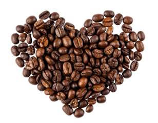 heart shape made of roasted coffee beans on isolated background symbolizing love and passion for coffee
