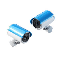 Two security cameras with blue accents on white background