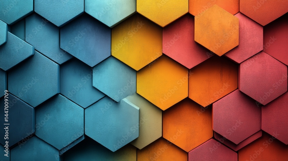 Poster abstract hexagonal gradient - vibrant geometric structure for modern design with a playful fusion of
