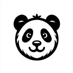 Minimalist panda head vector illustration in clean black and white style, featuring a cute and symmetrical design perfect for logos, branding, icons, or children-related content.