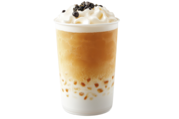 Delicious smoothie with cream and small chocolates. Delightful indulgence. Yum! Refreshing