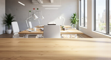 light wood table in a modern office setting