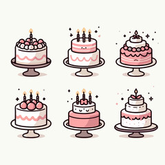 set of birthday cake illustration