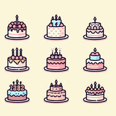set of birthday cake illustration