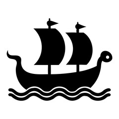 Viking longship boat silhouette sailing on water vector illustration norse ship icon symbol graphic artwork isolated on transparent background