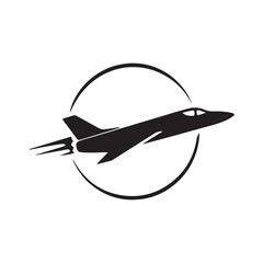 Jet Fighter Plane Silhouette in Circle
