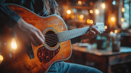 Fototapeta premium Person playing acoustic guitar
