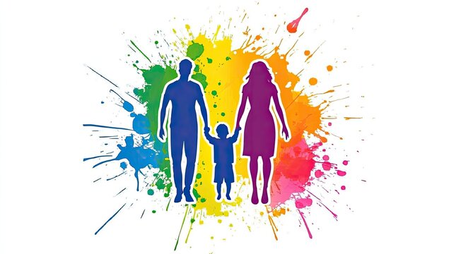 A colorful family silhouette, symbolizing unity and love
