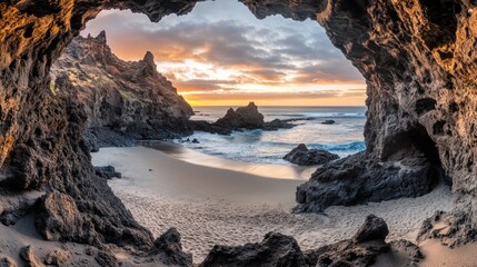 Volcanic cove at sunrise