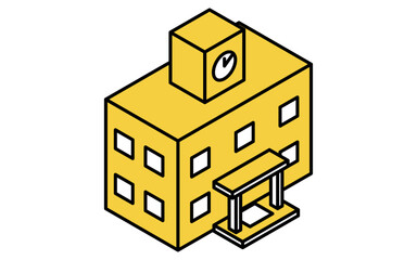 Simple line drawing of school building icon, isometric illustration