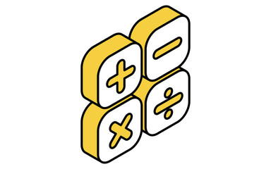 Simple line drawing icon of arithmetic quadratic operations, isometric illustration