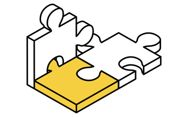 Isometric Line Icon of Connected Puzzle Pieces – Simple Vector Illustration for Education and Problem Solving