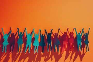 Uplifting Paper People Silhouettes Standing Together