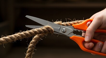 Obraz premium Cutting the Rope: A Visual Metaphor for Severing Ties, Ending Relationships, or Making a Fresh Start