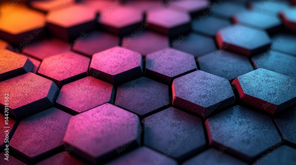 Poster abstract geometric texture background with hexagonal tiles and gradient lighting creates a mesmerizi