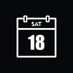 calender icon, 18 saturday icon with black background