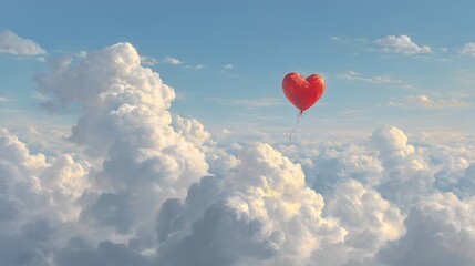 Fototapeta premium Red heart balloon amidst clouds