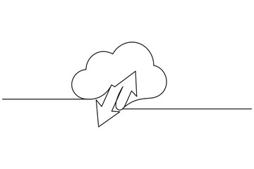 Cloud storage continuous one line drawing and minimalist style isolate outline vector icon