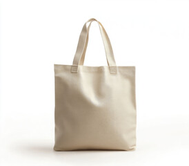 Simple, cream-colored tote bag with two handles.  Made of sturdy canvas material, presenting a clean, minimalist design