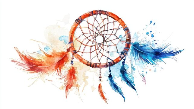 Ethereal dreamcatcher painting isolated on white background