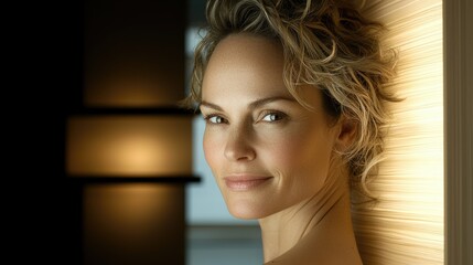 A portrait of a woman with a gentle and pleasant expression