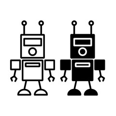 robot icon vector line art style and bold style on white background